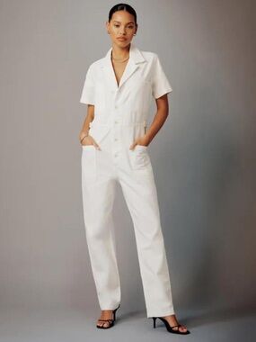 Reformation Morgan Twill White Short-Sleeve Utility Jumpsuit 4 like new